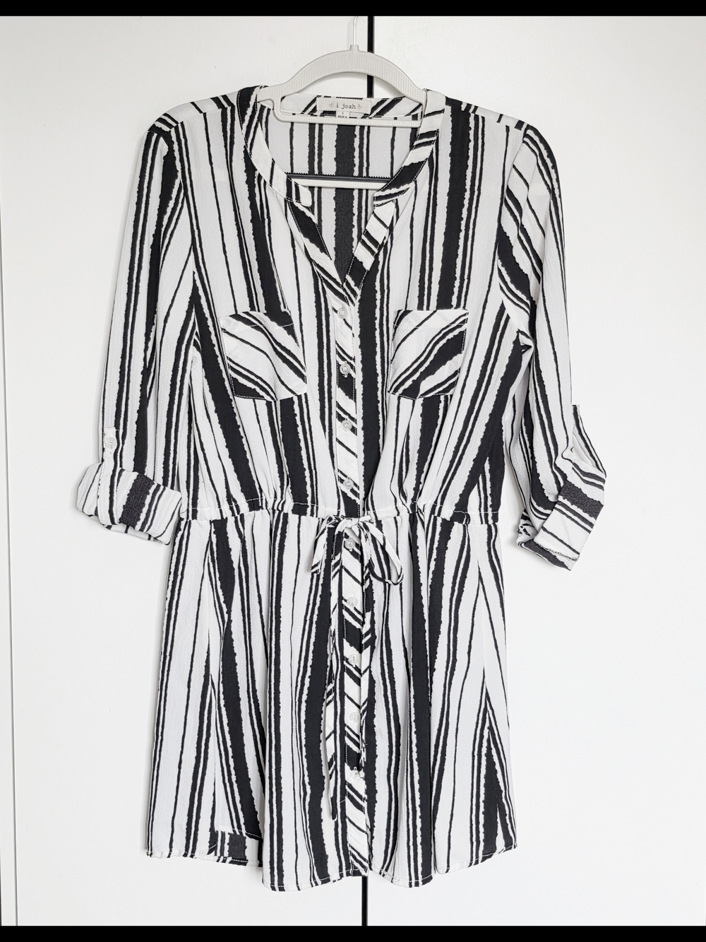 Black and White Vertical Striped Knee High Dress, Lightweight, Size Large